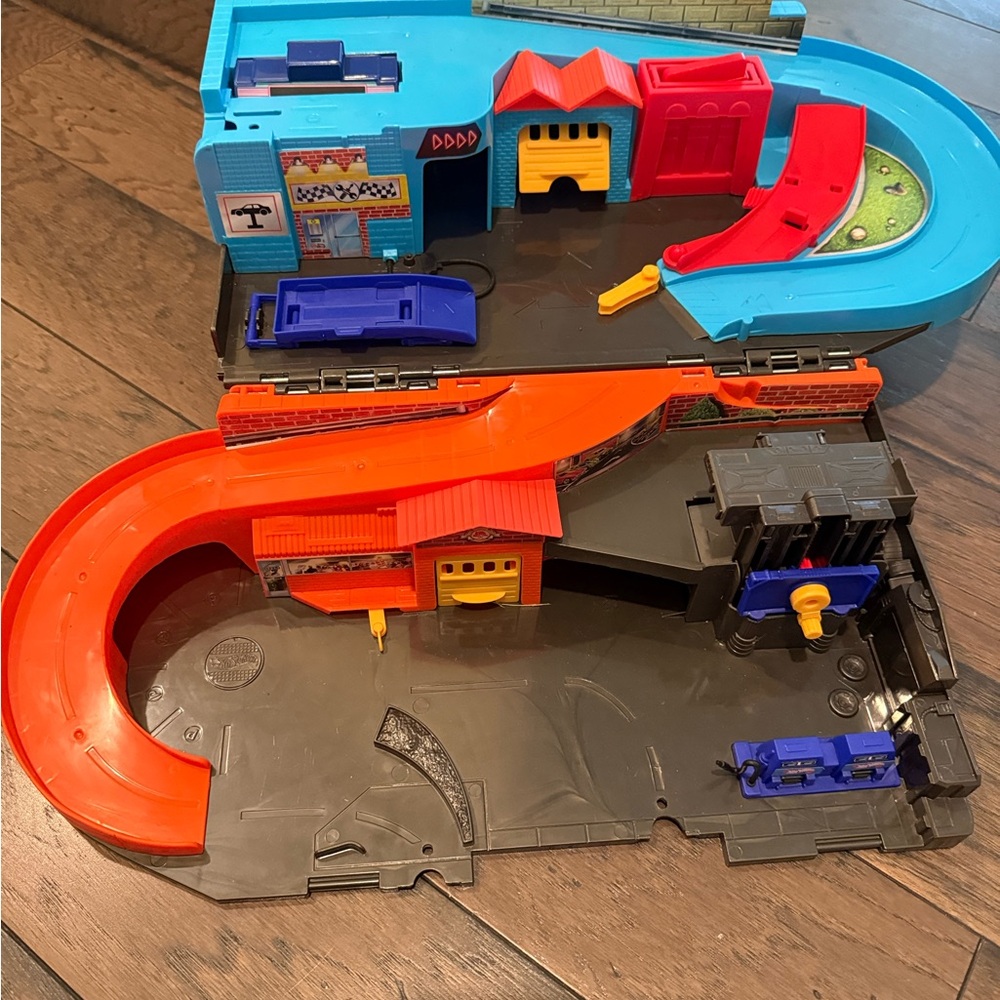 Colorful Toy Car Track Set with Red and Blue Features